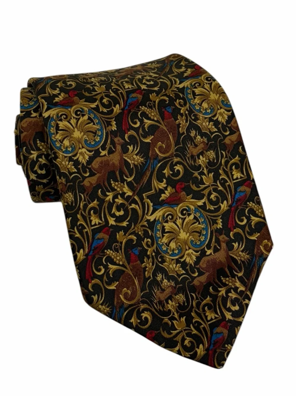 Vintage John Comfort London Silk Tie Ornate Baroque Medieval Tapestry Motif